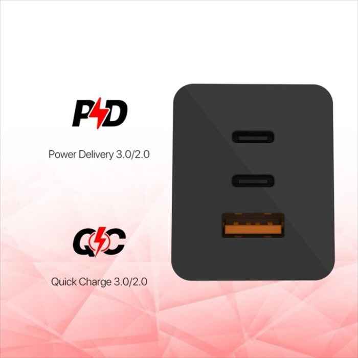 Fantech GAN Charger 65Watt Fast Charging Power Plus 3-Ports - CWG301