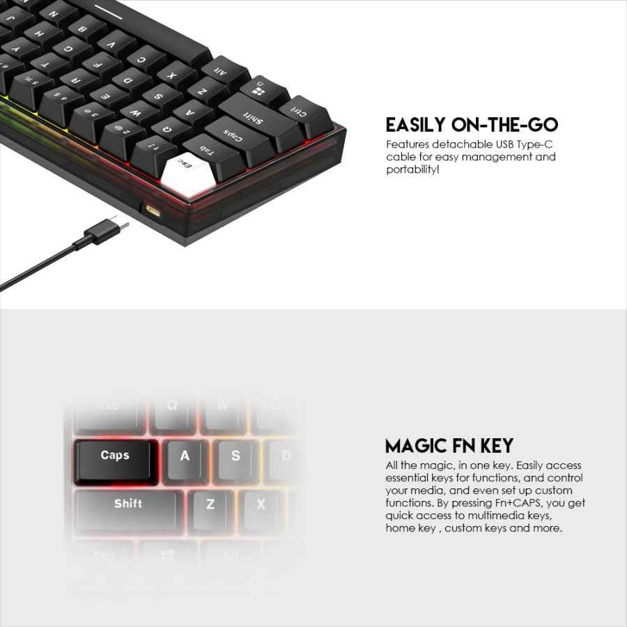Fantech MAXFIT61 FROST Wired Hostwap Keyboard Gaming Mechanical RGB