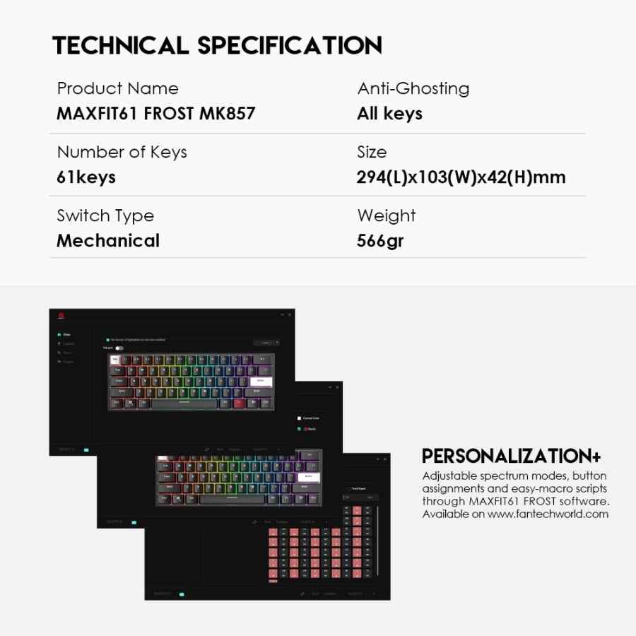 Fantech MAXFIT61 FROST Wired Hostwap Keyboard Gaming Mechanical RGB