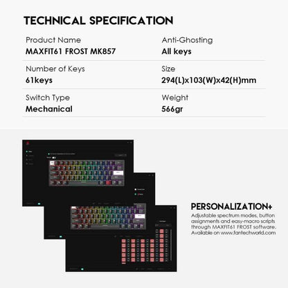 Fantech MAXFIT61 FROST Wired Hostwap Keyboard Gaming Mechanical RGB