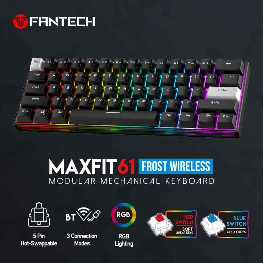 Keyboard Gaming Mechanical RGB Hot-Swappable MAXFIT61 FROST WIRELESS