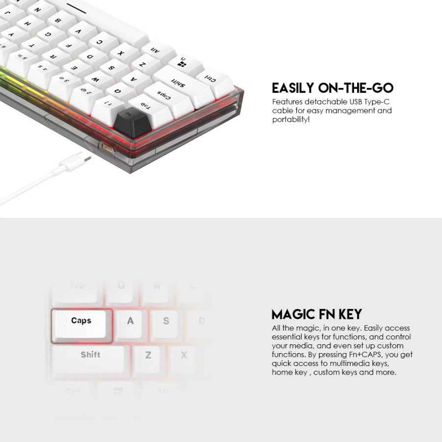 Keyboard Gaming Mechanical RGB Hot-Swappable MAXFIT61 FROST WIRELESS