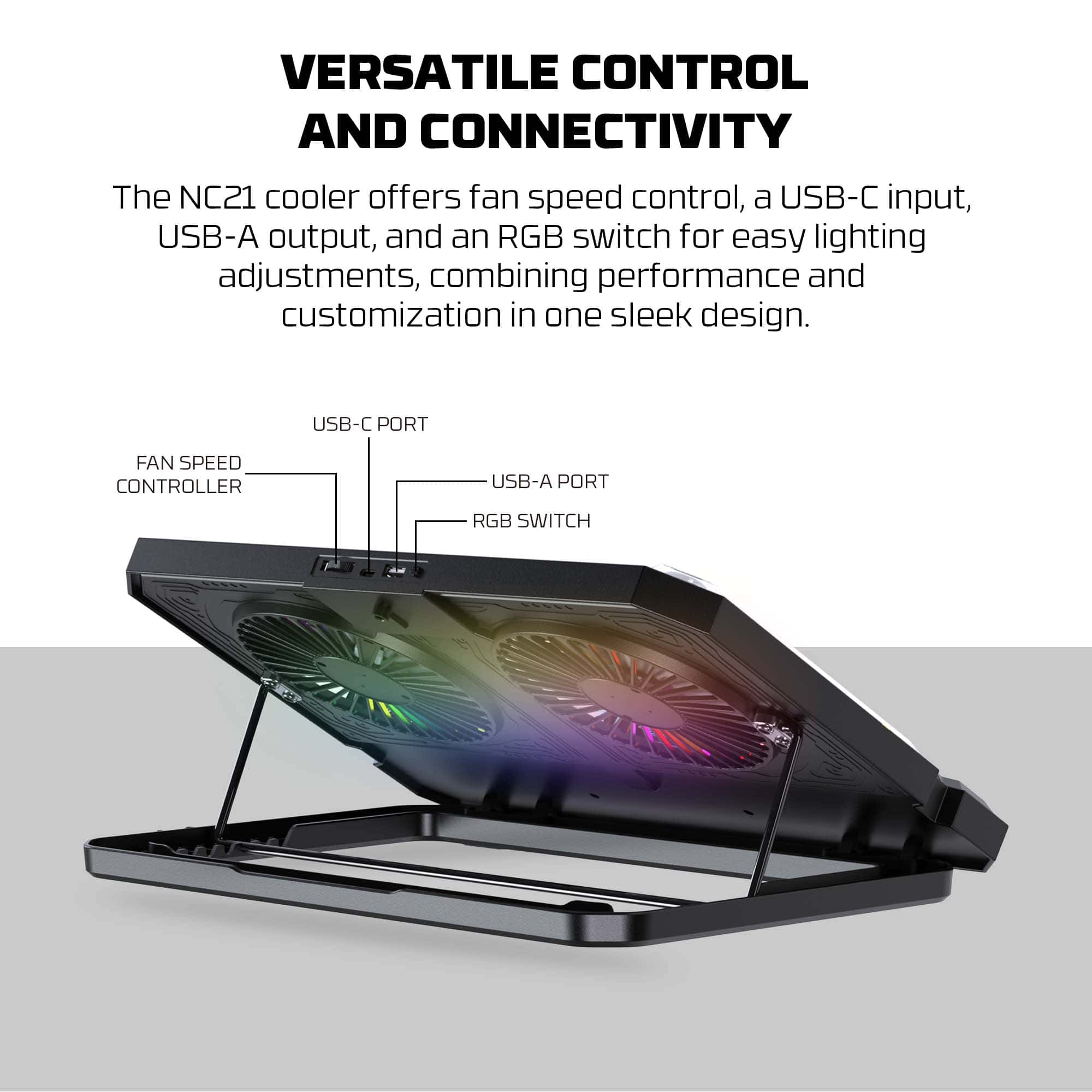 Fantech Notebook Fan Cooler Kipas Laptop NC21 Notebook Stand Laptop RGB Kipas Pendingin Laptop Cooling Pad dengan phone holder up to 17 inch laptop