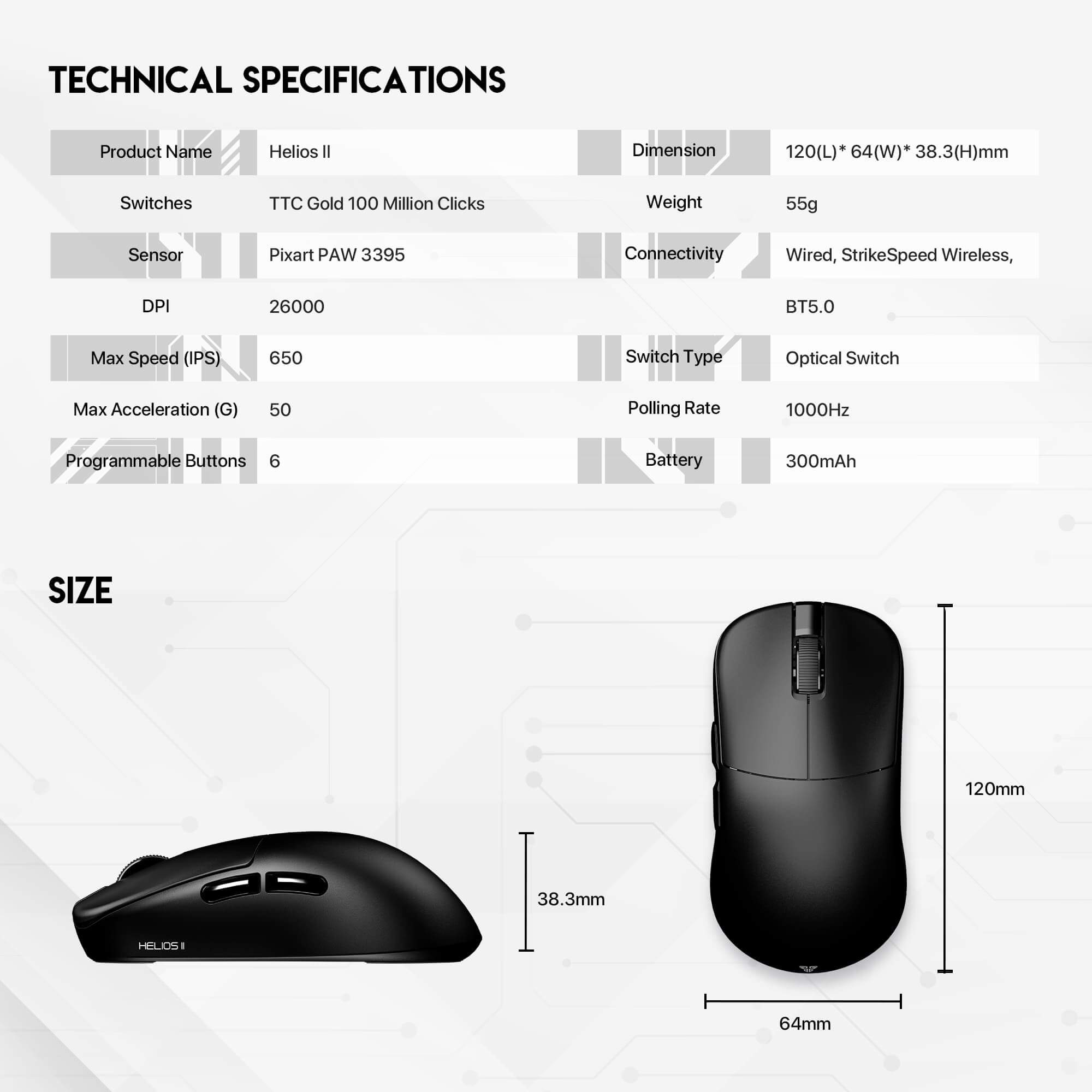 MOUSE GAMING 1K HELIOS II PRO XD3V3