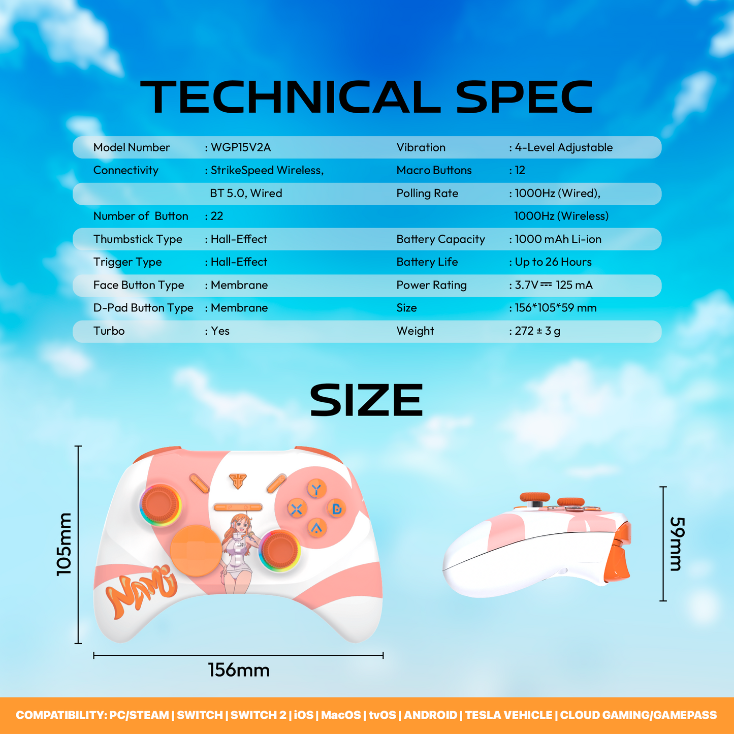 FANTECH x ONEPIECE EXCLUSIVE COLLABORATION GAMEPAD EGGHEAD EOS PRO WGP15V2A Limited Edition Nami