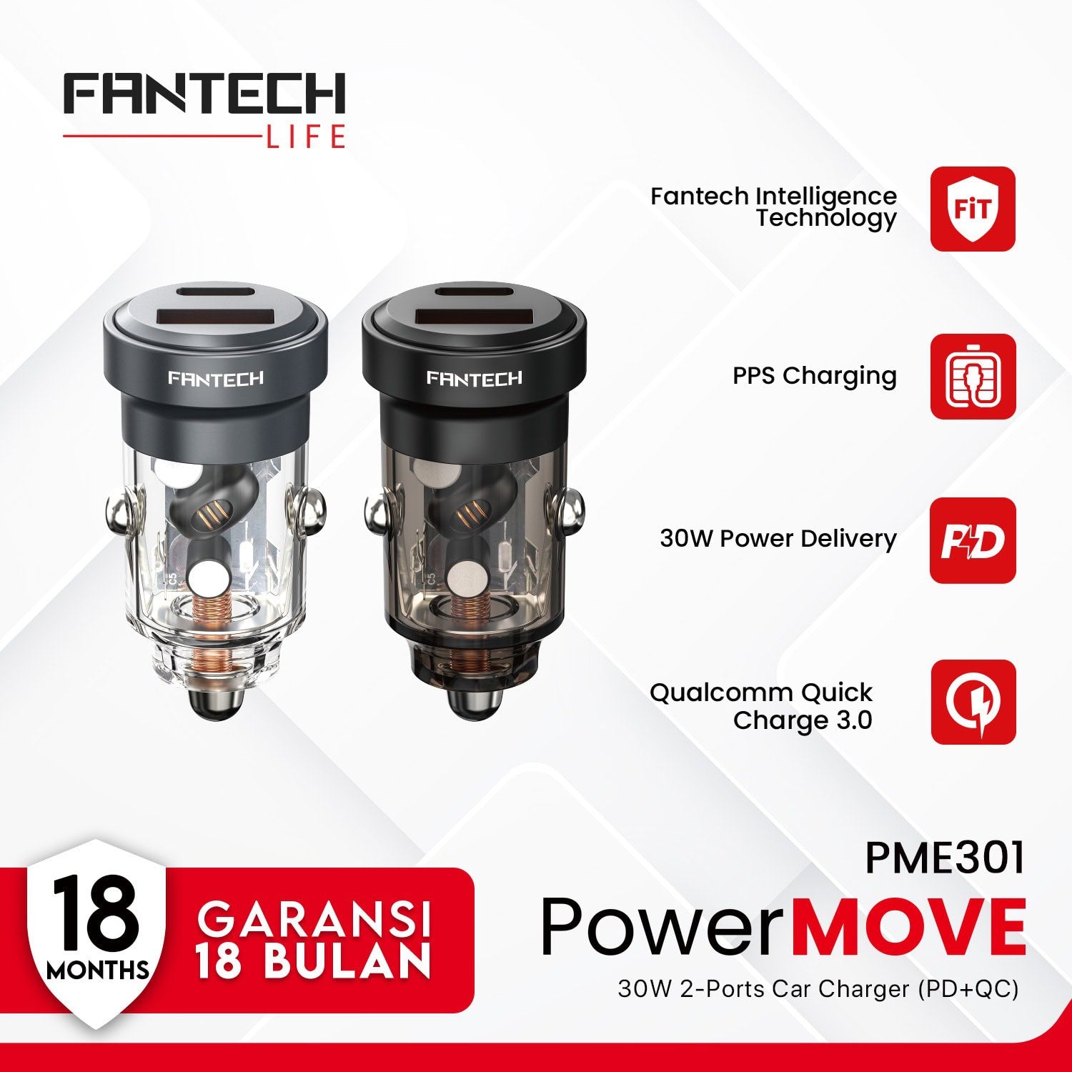 Fantech Smart Life Charger Mobil 2 Port (PD + Quick Charge) - PME301 - Fantech Indonesia