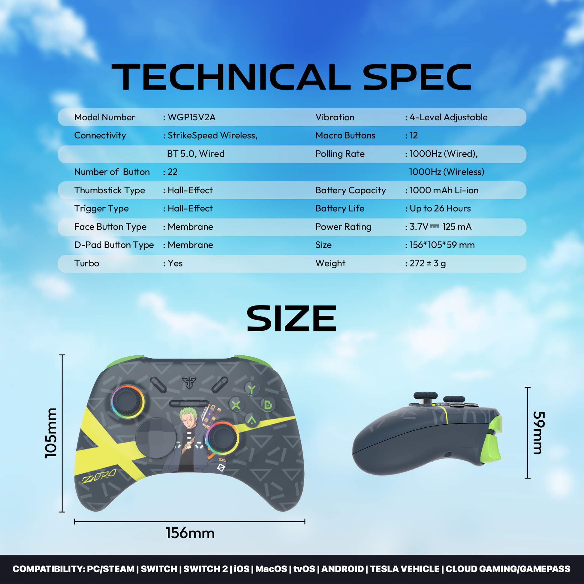 FANTECH x ONEPIECE EXCLUSIVE COLLABORATION GAMEPAD EGGHEAD EOS PRO WGP15V2A Limited Edition Zoro