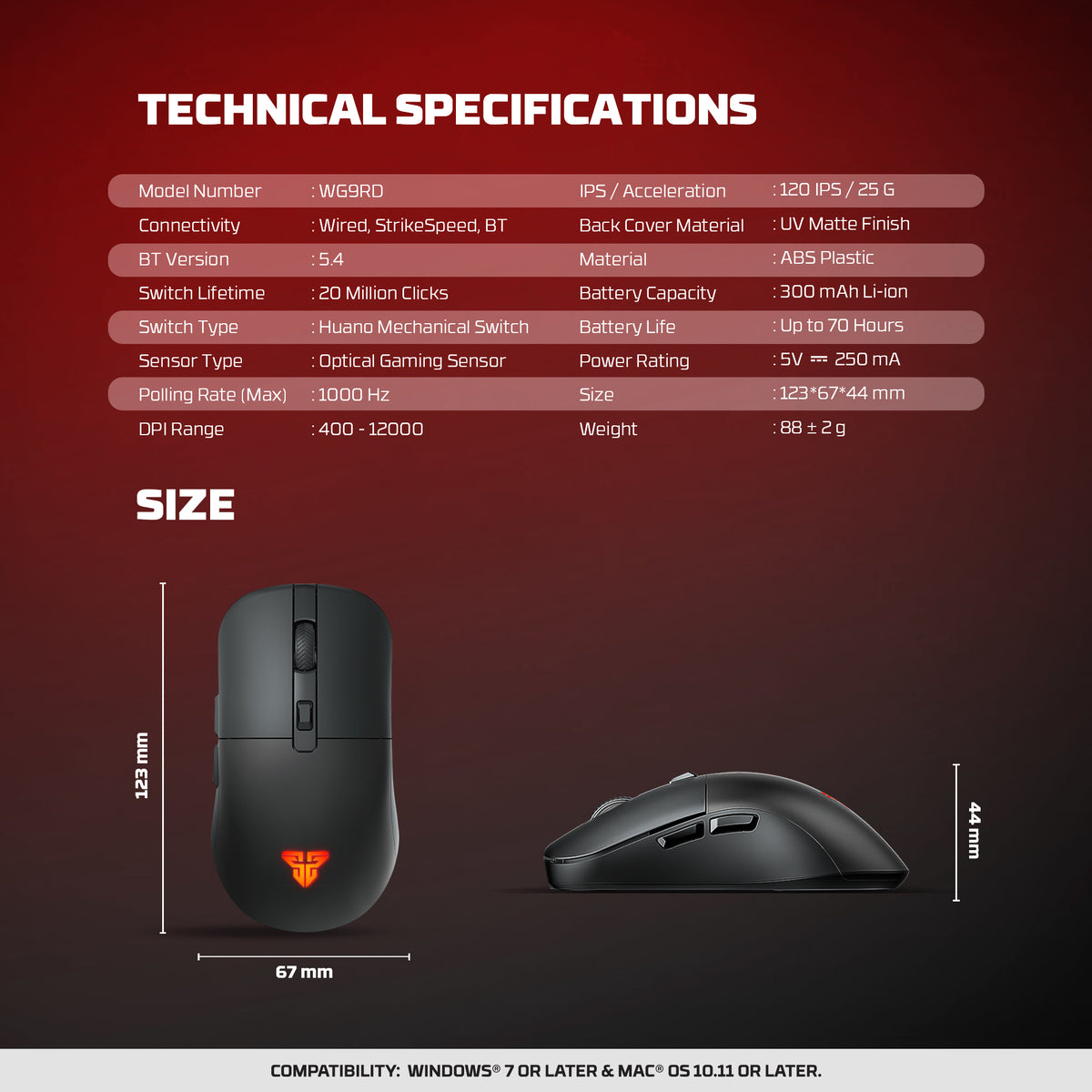 Fantech KANATA Wireless WG9RD Mouse Gaming Macro Huano Switch 12000 DPI