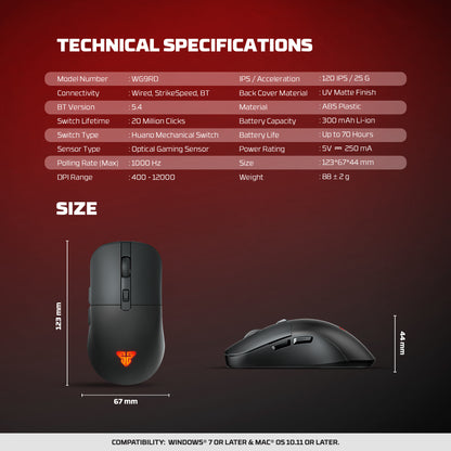 Fantech KANATA Wireless WG9RD Mouse Gaming Macro Huano Switch 12000 DPI