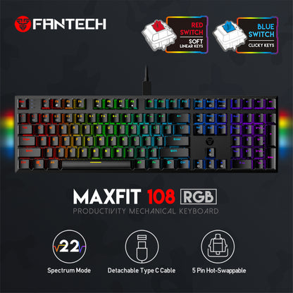 Keyboard Mechanical Full Size MAXFIT108 MK855 Hotswap RGB 5 Pin