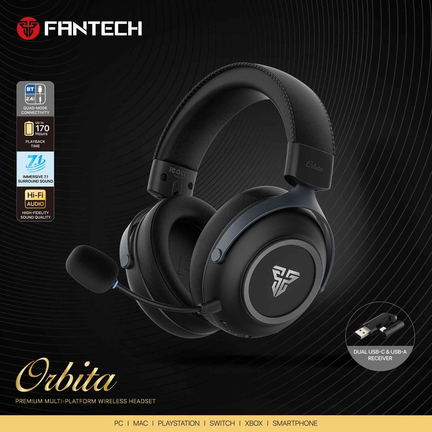 Fantech Orbita WHG07 Wireless Gaming Headset Quad Mode 7.1 Surround