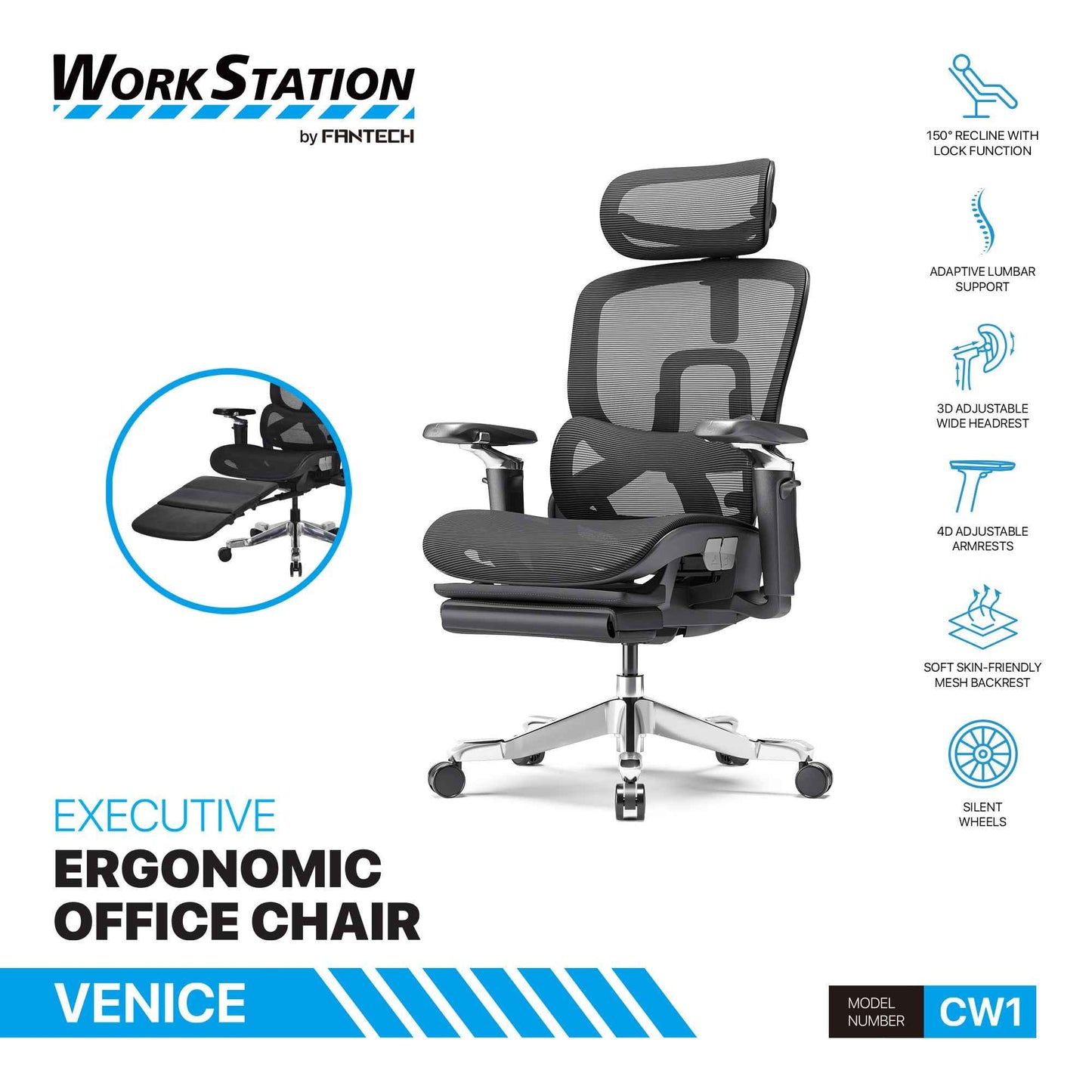 FANTECH OFFICE CHAIR CW1 KURSI KANTOR ERGONOMIS KURSI KERJA DENGAN LUMBAR SUPPORT