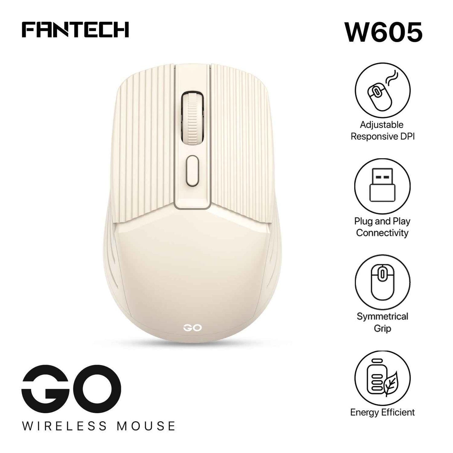 FANTECH GO W605 Wireless Mouse Ringan Portable Plug & Play Nano Receiver DPI 1600 Optical Tracking Hemat Energi