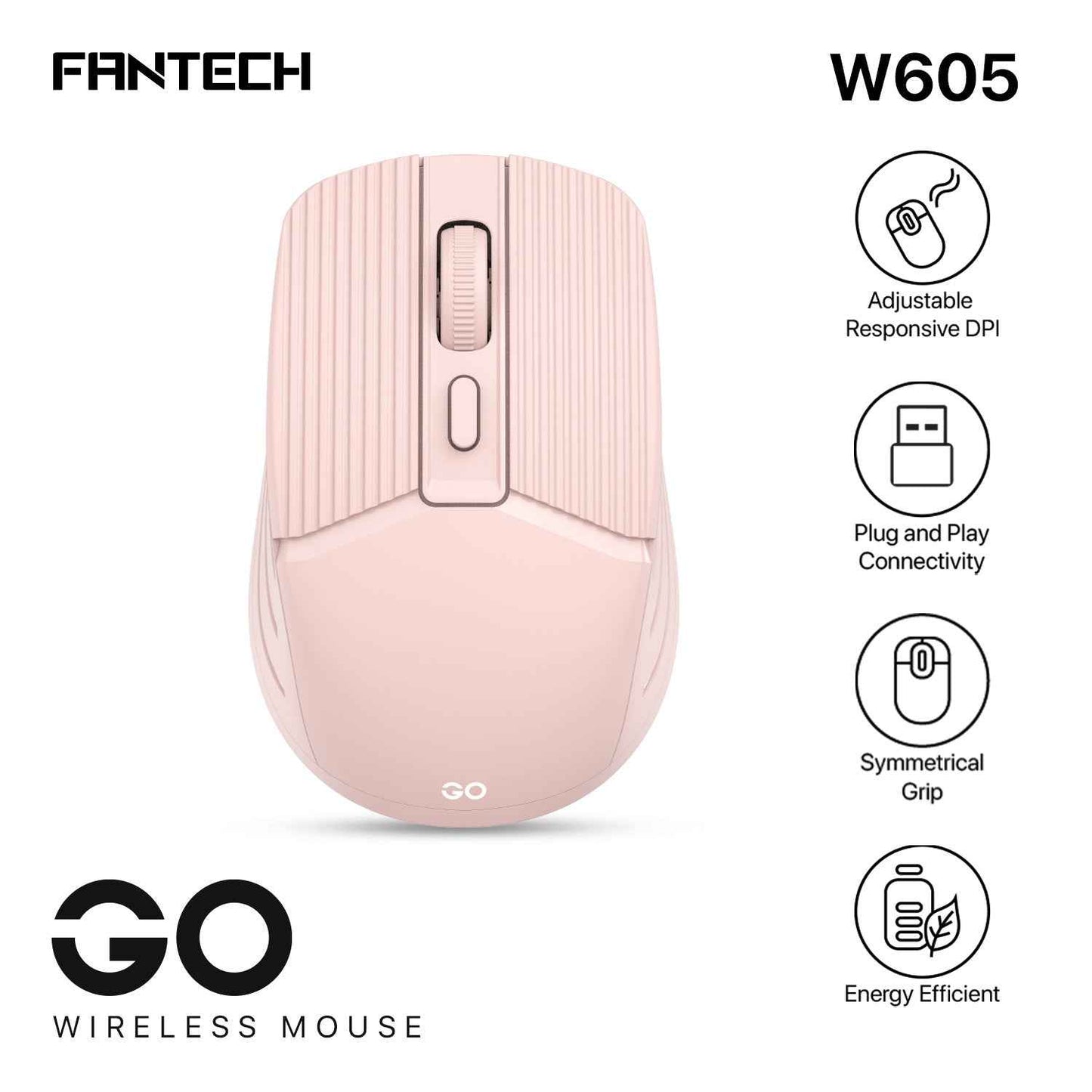 FANTECH GO W605 Wireless Mouse Ringan Portable Plug & Play Nano Receiver DPI 1600 Optical Tracking Hemat Energi