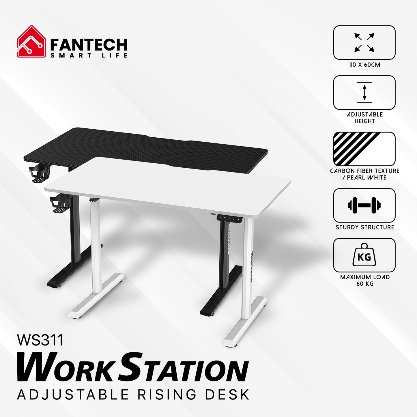 Fantech Meja Elektrik Adjustable Standing Desk Electric Work Station (110 x 60 cm) - WS311