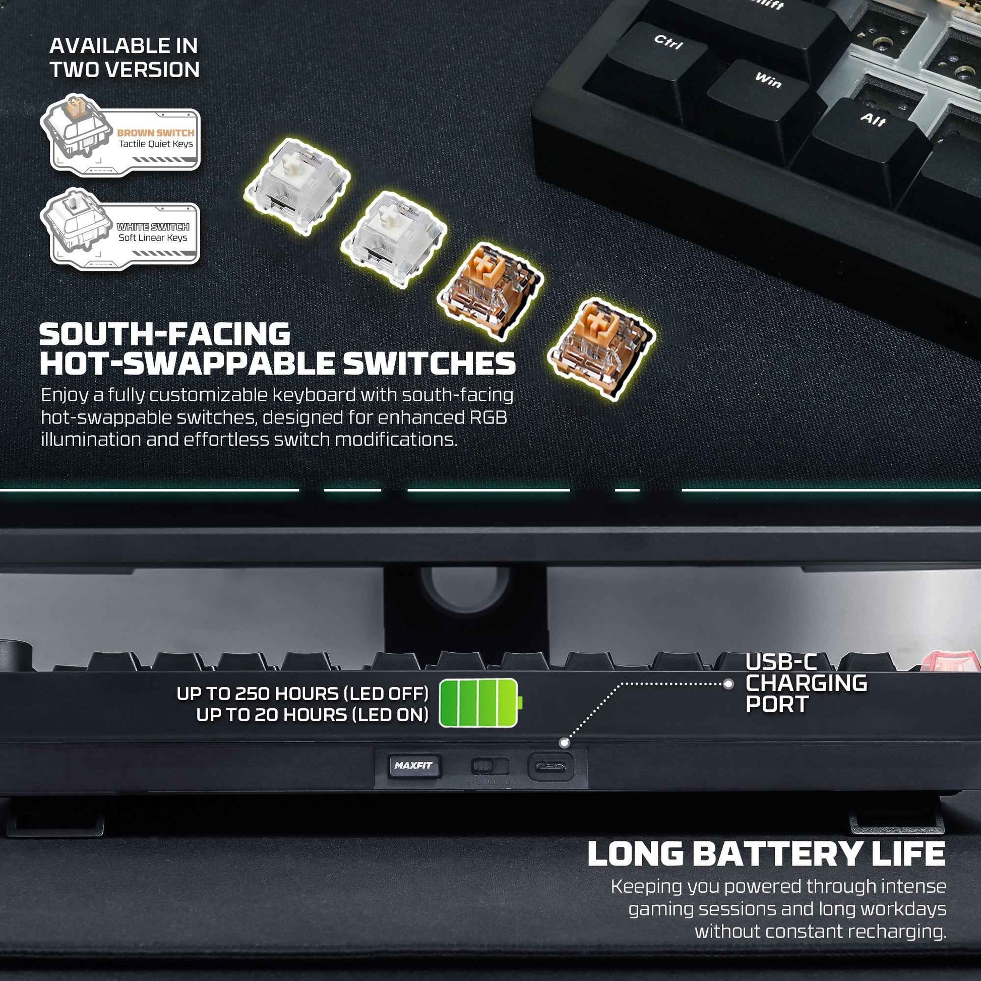 Fantech MK921 MAXFIT8 QMK VIA Compatibility Keyboard Wireless Gaming Mechanical 60%