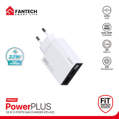Fantech PowerPLUS PPS331 33W 2-Ports GaN Charger (PD+QC)