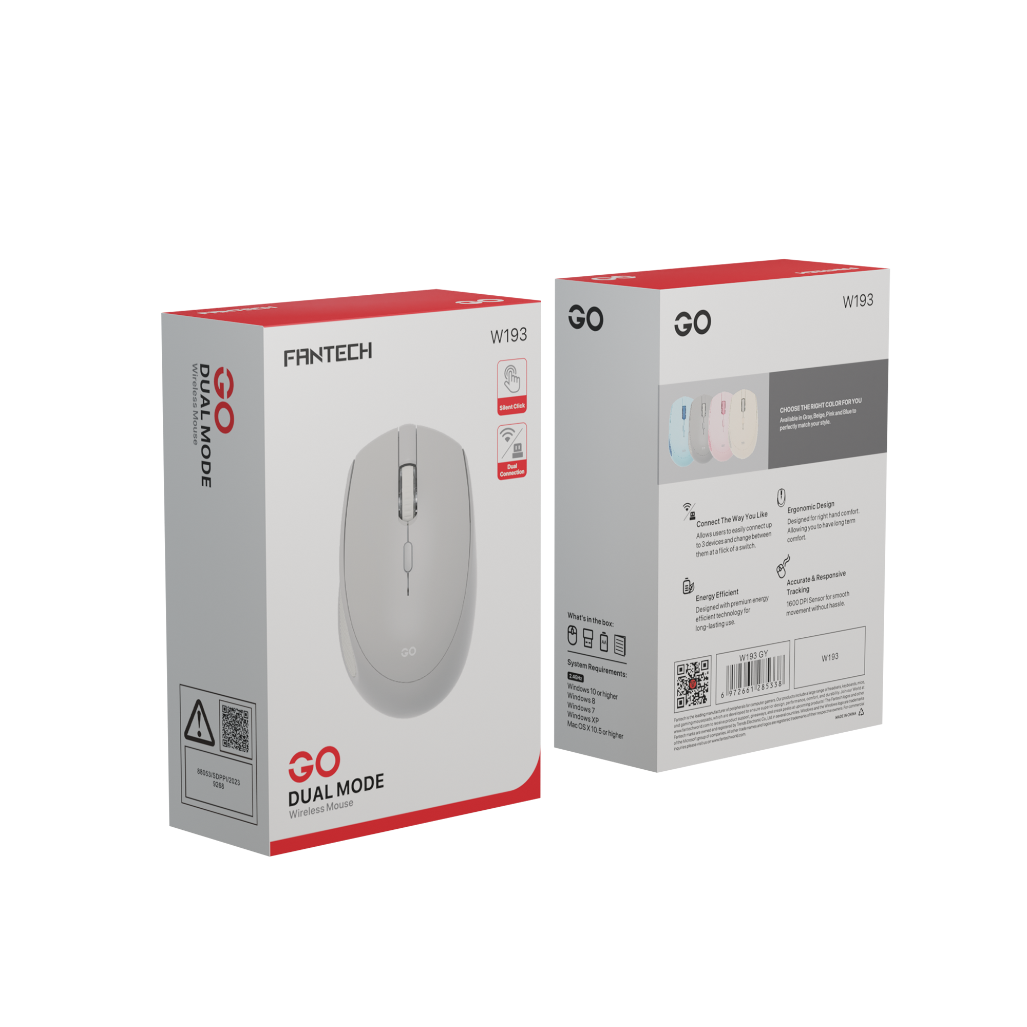 Mouse Wireless Office FANTECH GO Silent Click 2.4Ghz 1600DPI - W193 - Fantech Indonesia