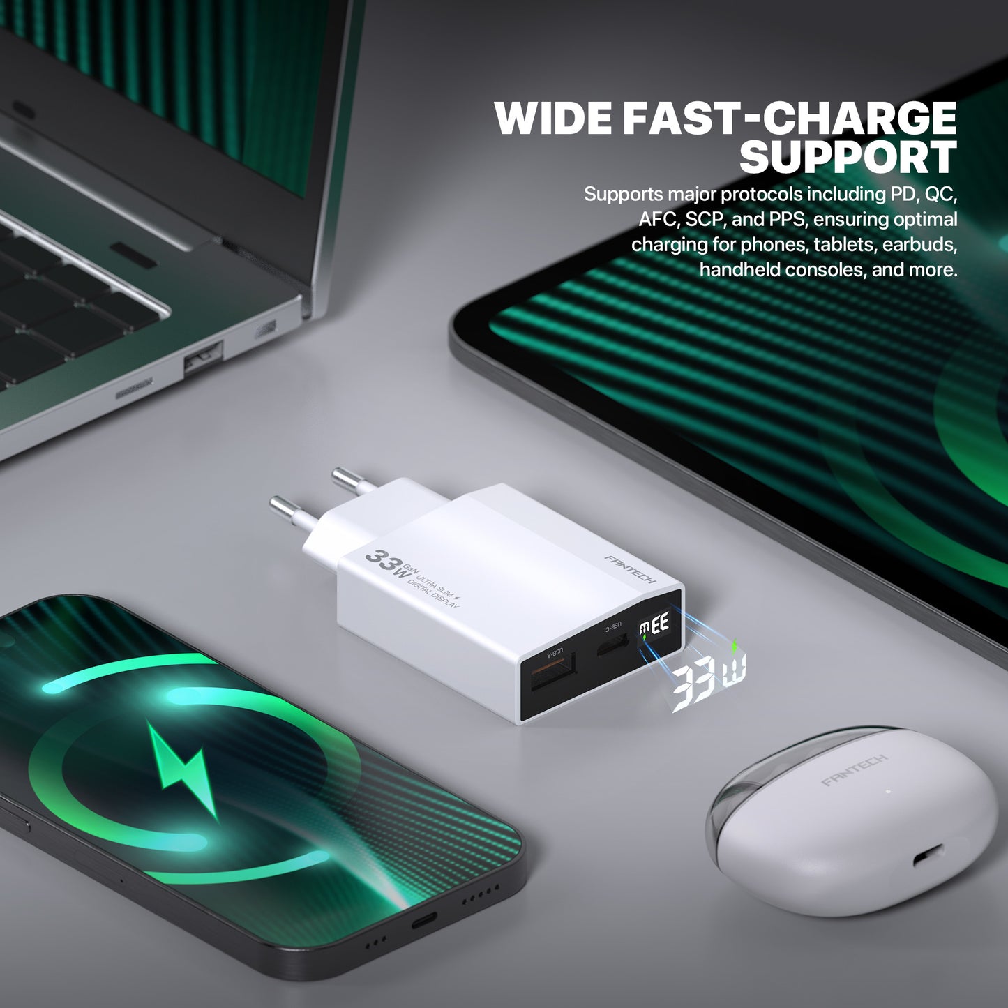 Fantech PowerPLUS PPS331 33W 2-Ports GaN Charger (PD+QC)