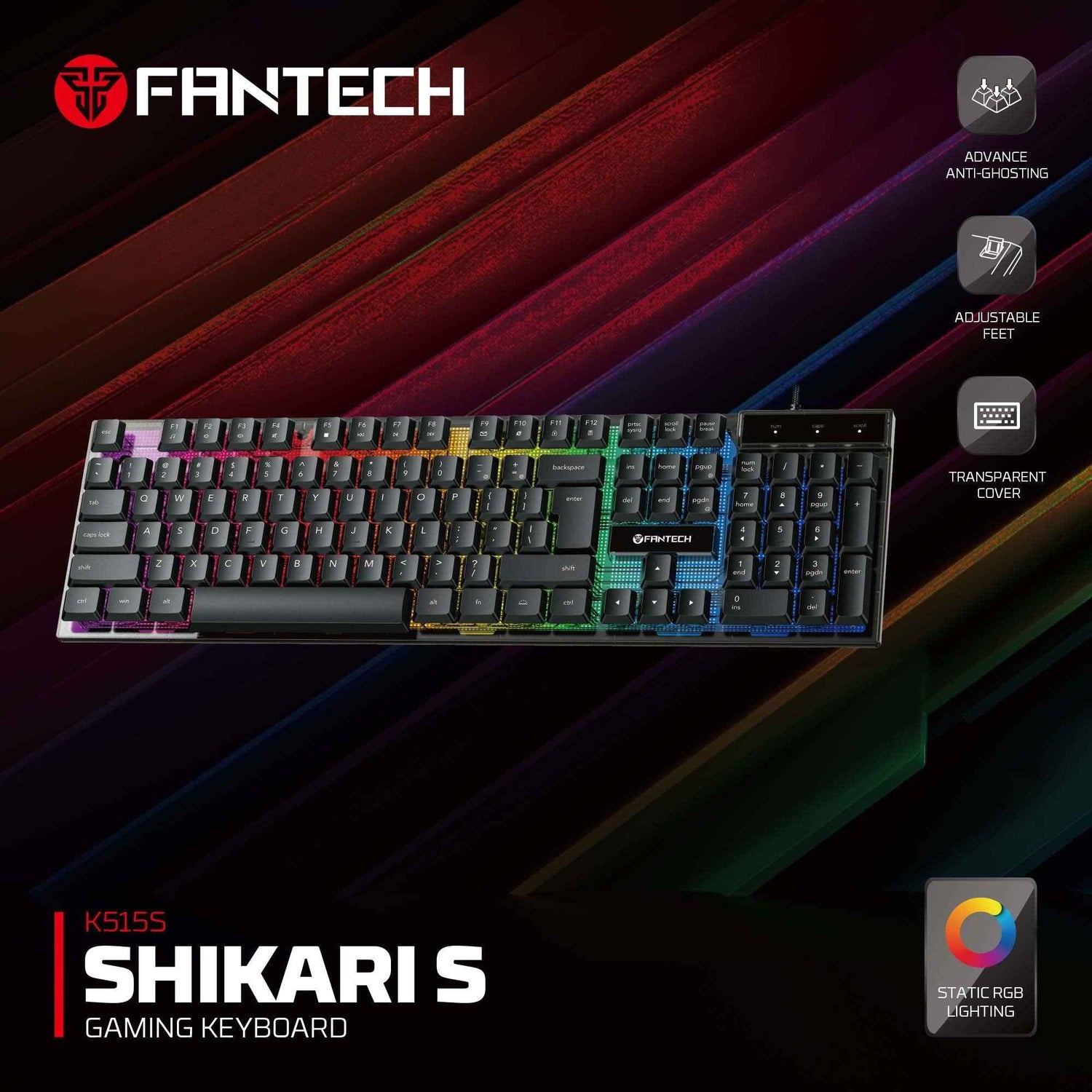Fantech SHIKARI S K515S Keyboard Gaming Membrane RGB Transparent Cover Full Size