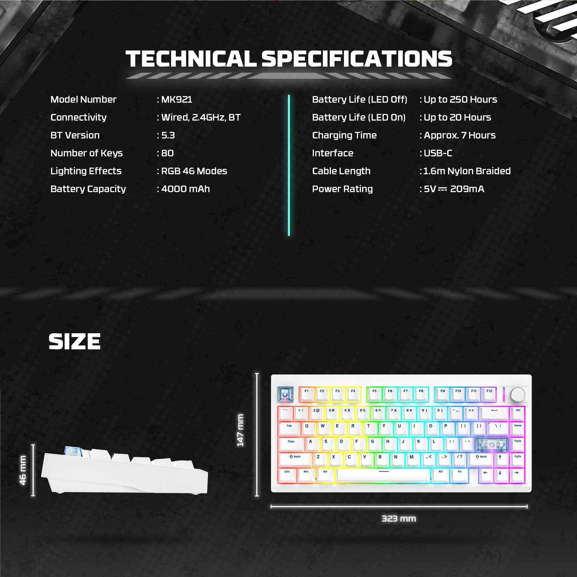 Fantech MK921 MAXFIT8 QMK VIA Compatibility Keyboard Wireless Gaming Mechanical 60%