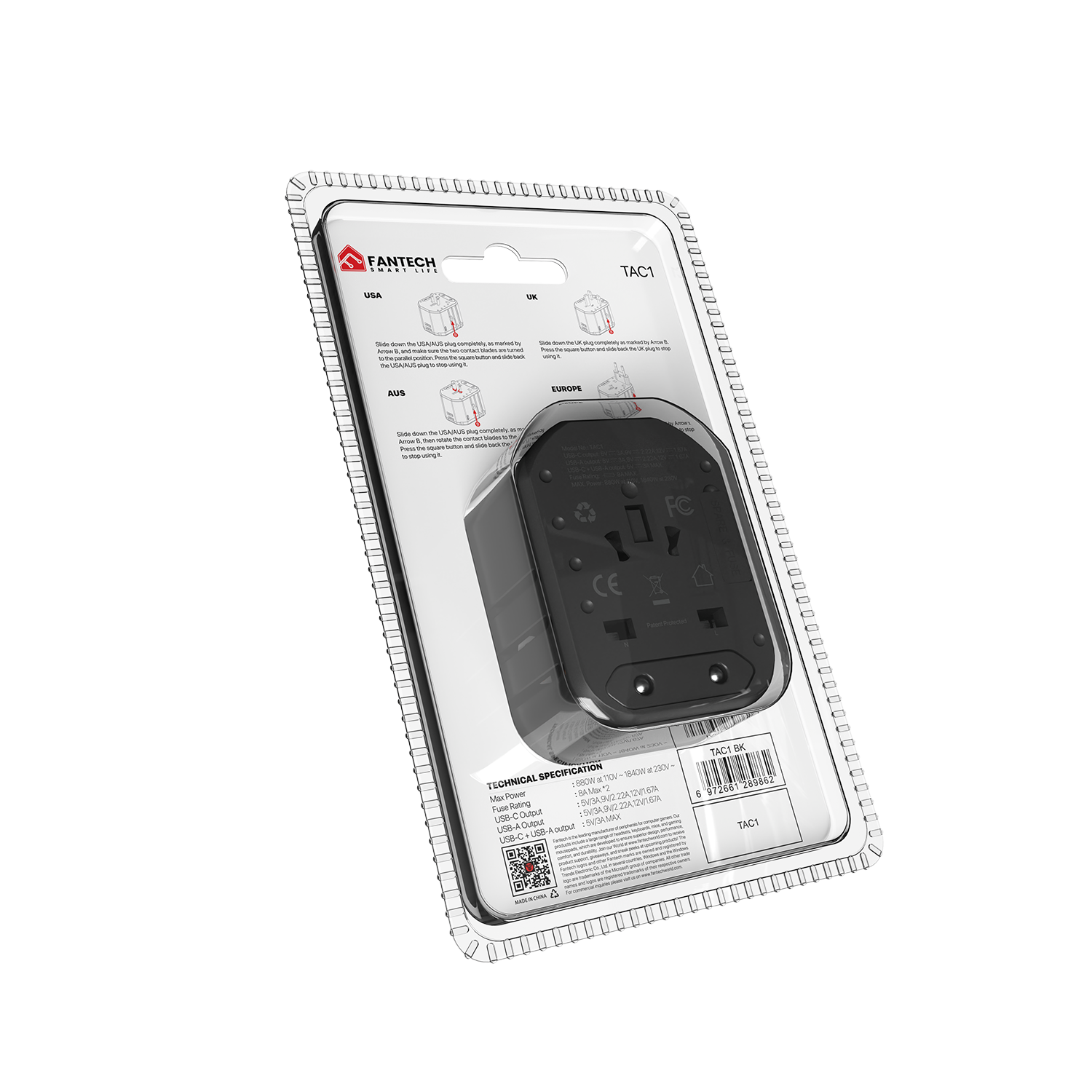 Fantech Universal Travel Adapter 3 Port (PD+QC) 20W - TAC1 - Fantech Indonesia