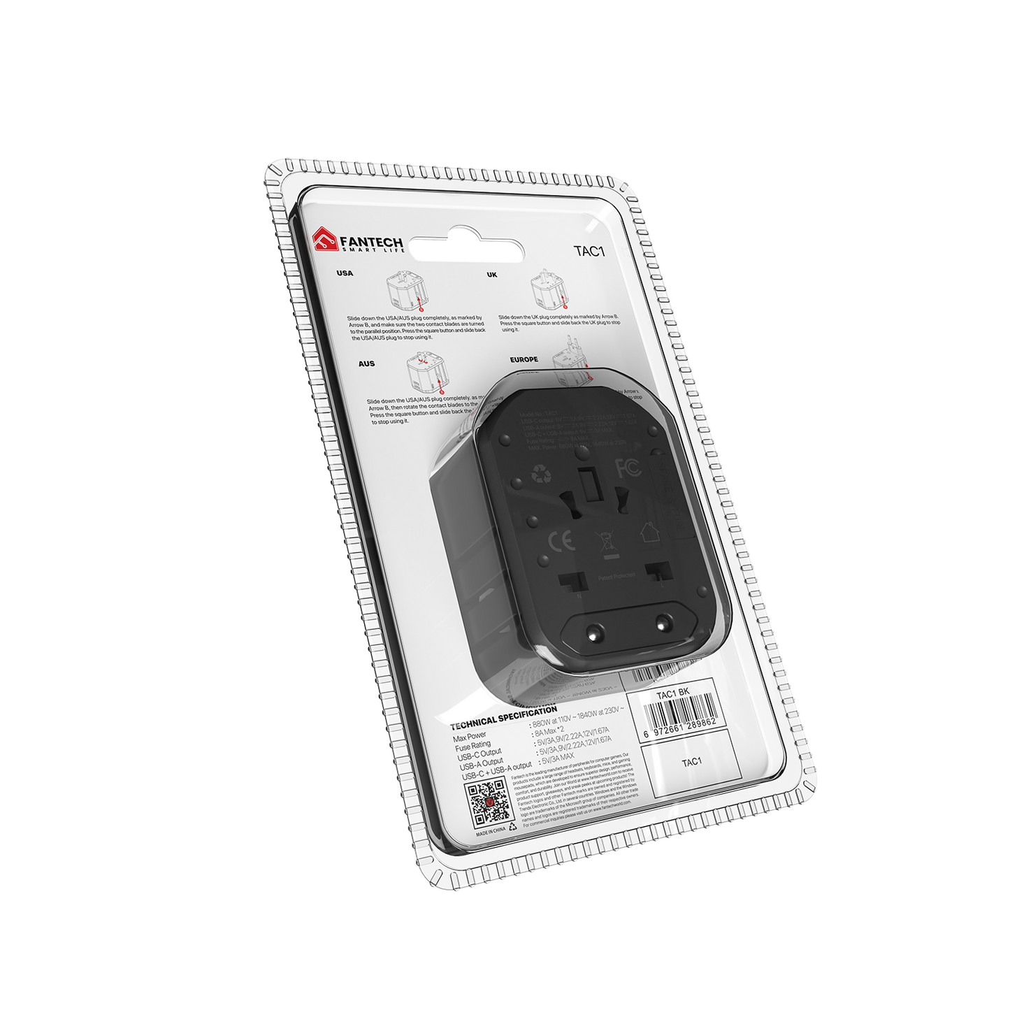 Fantech Universal Travel Adapter 3 Port (PD+QC) 20W - TAC1 - Fantech Indonesia