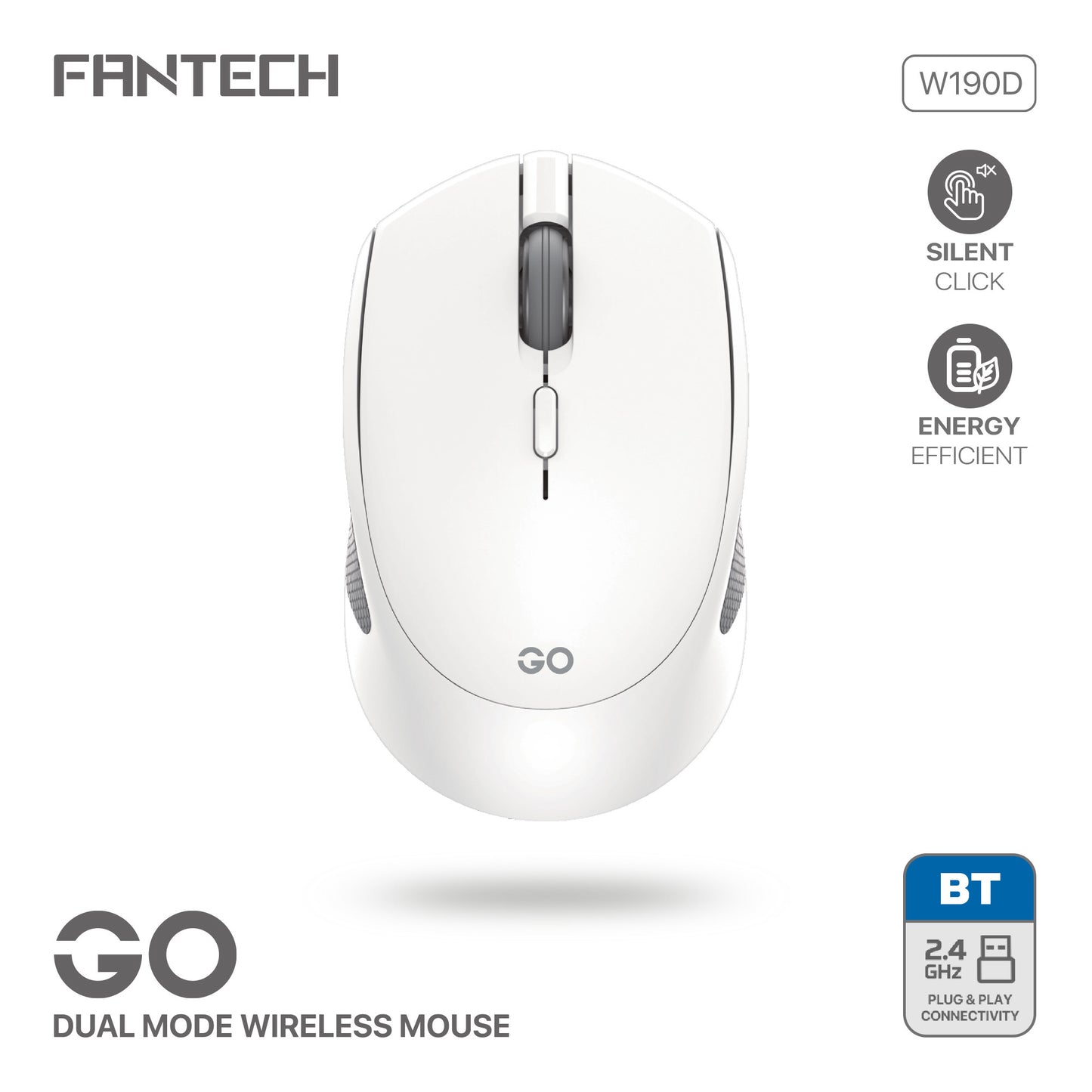 Fantech Wireless 2.4ghz + Bluetooth 5 Mouse Office Silent Click Kantor W190D Dual Mode free baterai