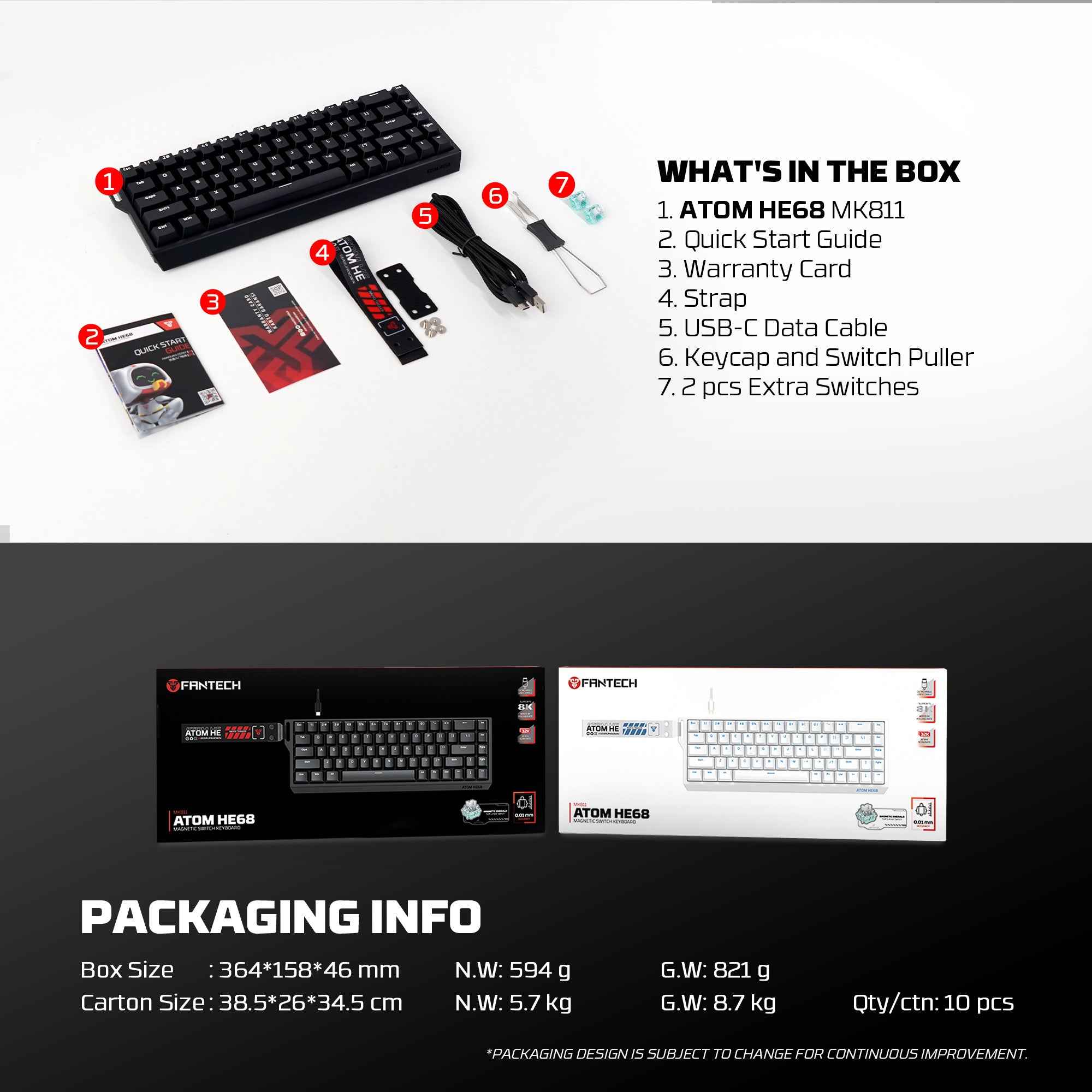 FANTECH MK811 ATOM HE68 MAGNETIC SWITCH KEYBOARD SUPPORTS WIRED 8K POLLING RATE