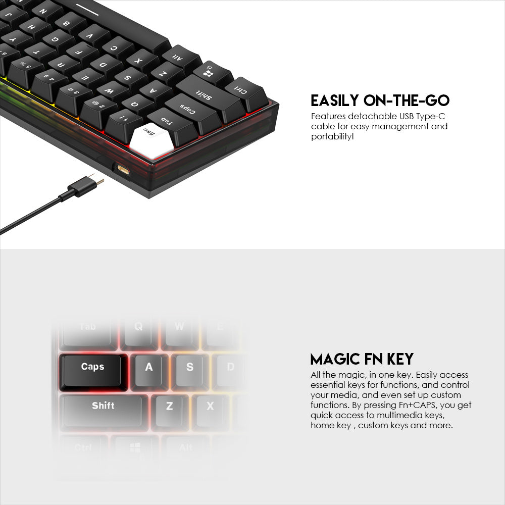 Fantech MAXFIT61 FROST Wired Keyboard Hotswap Gaming Mechanical RGB