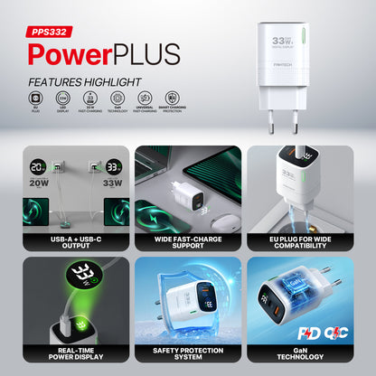 Fantech PowerPLUS PPS332 33W 2-Ports GaN Charger (PD+QC)