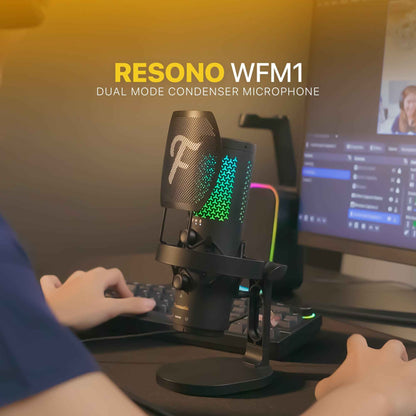 FANTECH WFM1 Condenser Microphone Wireless 2.4GHz Stand Cardioid with Pop Filter & RGB Podcaster Vokalis Gamer Streamer