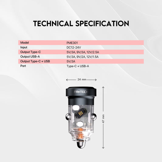 Fantech Smart Life Charger Mobil 2 Port (PD + Quick Charge) - PME301 - Fantech Indonesia
