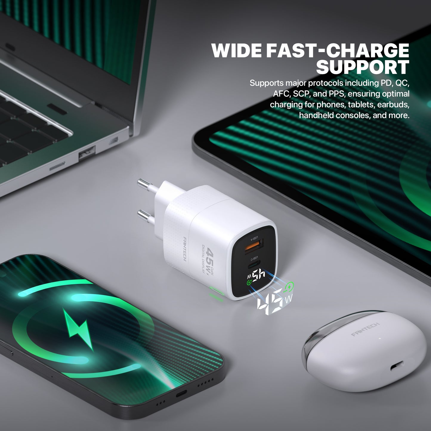 Fantech PowerPLUS PPS451 45W 2-Ports GaN Charger (PD+QC)
