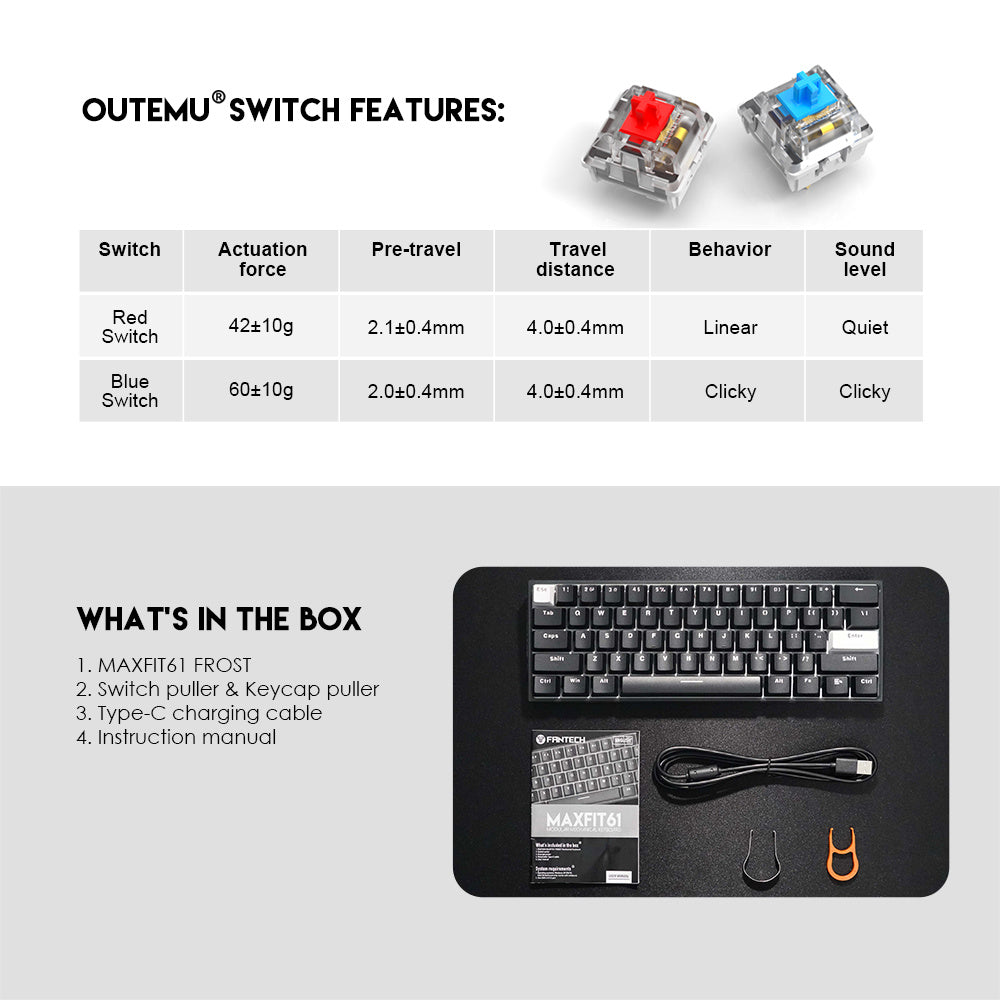Fantech MAXFIT61 FROST Wired Keyboard Hotswap Gaming Mechanical RGB