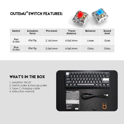 Fantech MAXFIT61 FROST Wired Keyboard Hotswap Gaming Mechanical RGB