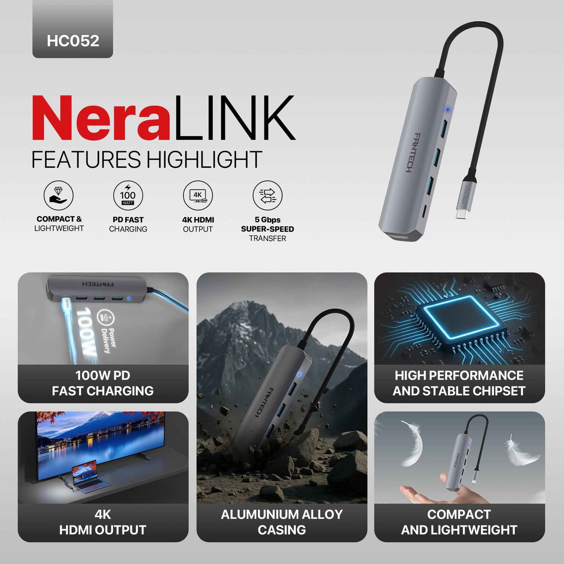 FANTECH HC052 Converter USB Hub Type C 5 in 1