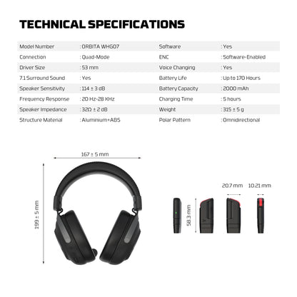 Fantech Orbita WHG07 Wireless Gaming Headset Quad Mode 7.1 Surround