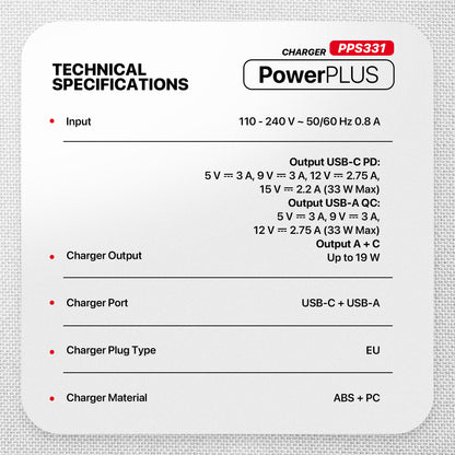 Fantech PowerPLUS PPS331 33W 2-Ports GaN Charger (PD+QC)