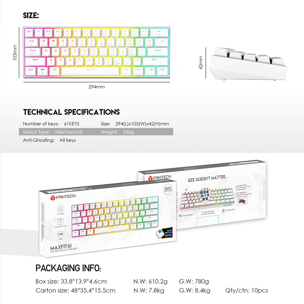 Keyboard Gaming 60% MAXFIT61 MK857 60% Keyboard Gaming Mechanical