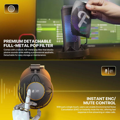 Fantech UFM1 USB Condenser Microphone Stand Cardioid, Bidirectional dan Omnidirectional dengan Inovasi Peredam Kebisingan