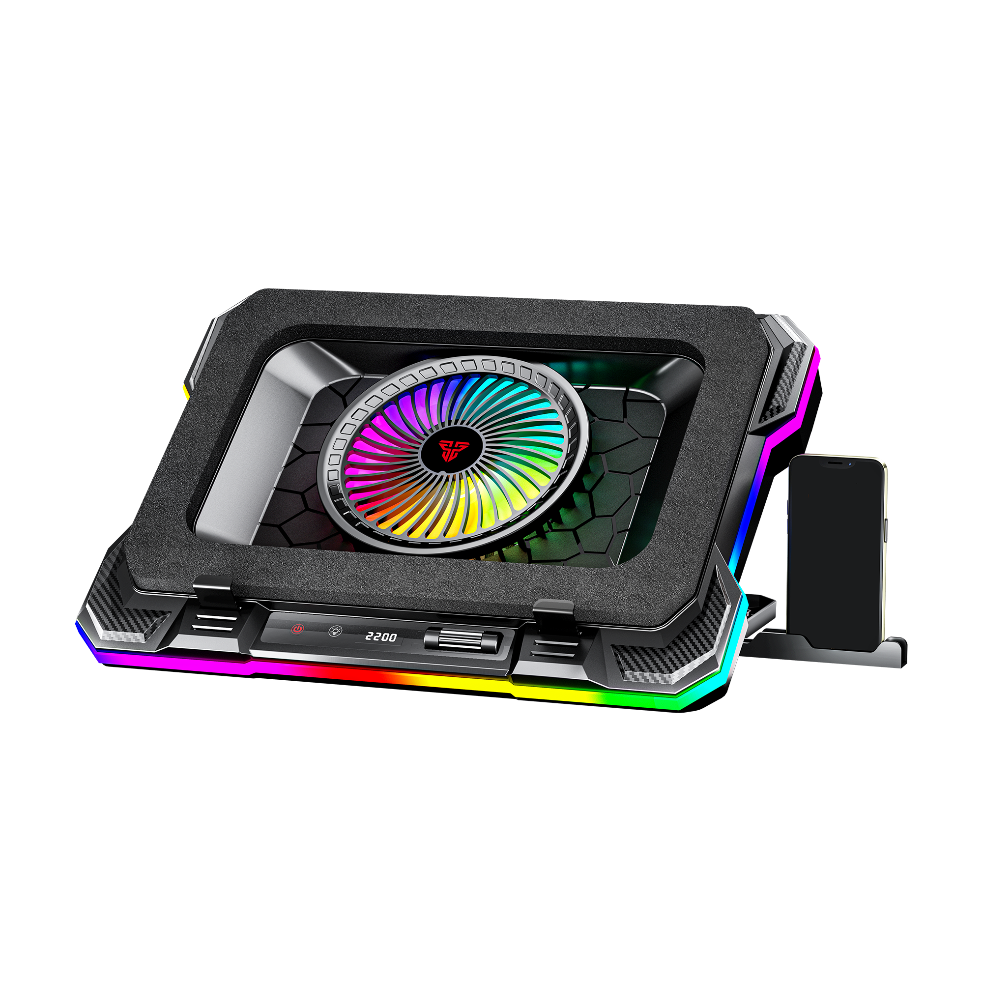 Fantech Cooling Pad RGB NC22 Notebook Cooler with Phone Holder Adjustable Fan Speed up to 14kg 19 inch laptop gaming