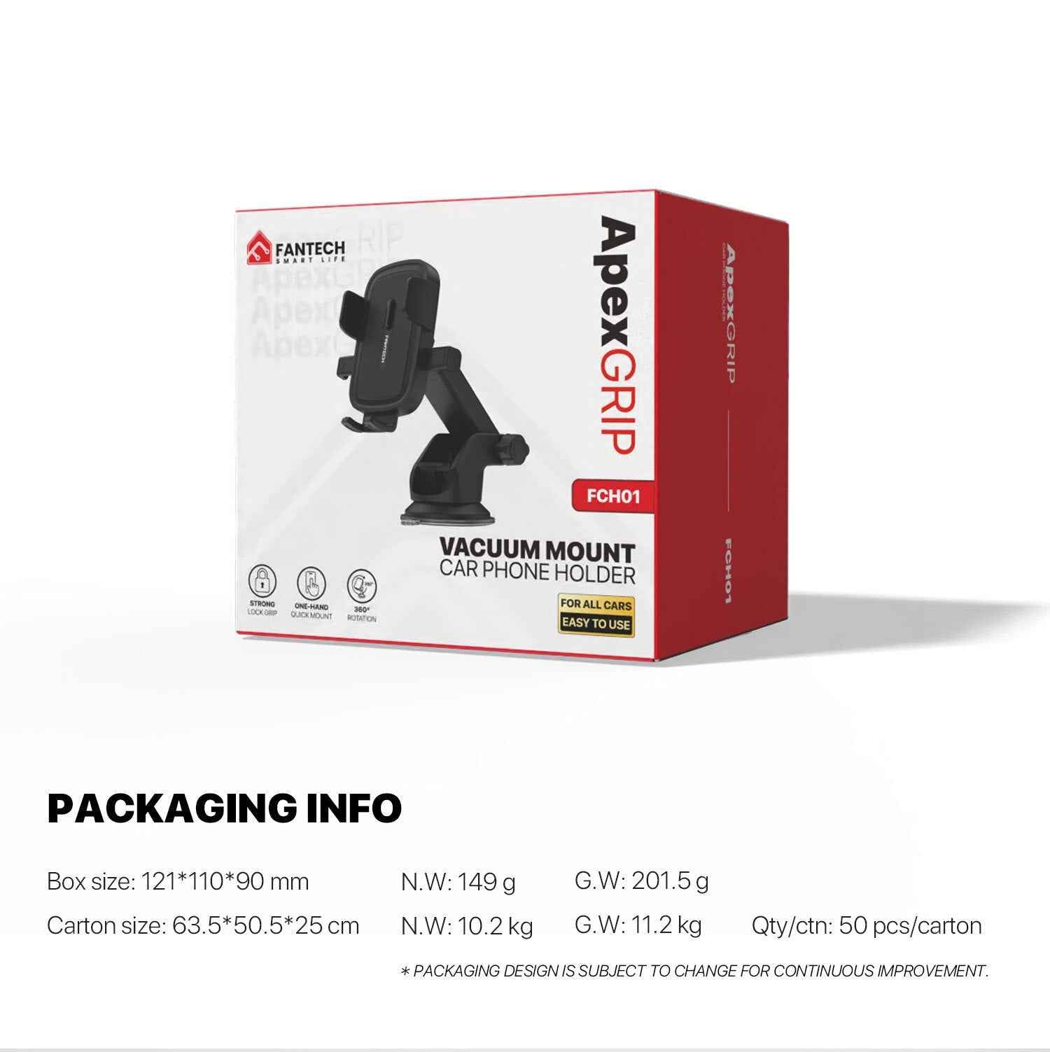 Fantech Car Phone Holder FCH01 Dudukan Hp Di Dashboard dan Kaca Mobil dengan Rotasi 360° Compatibility for All Smartphones Compatibility 60-88mm Smartphone