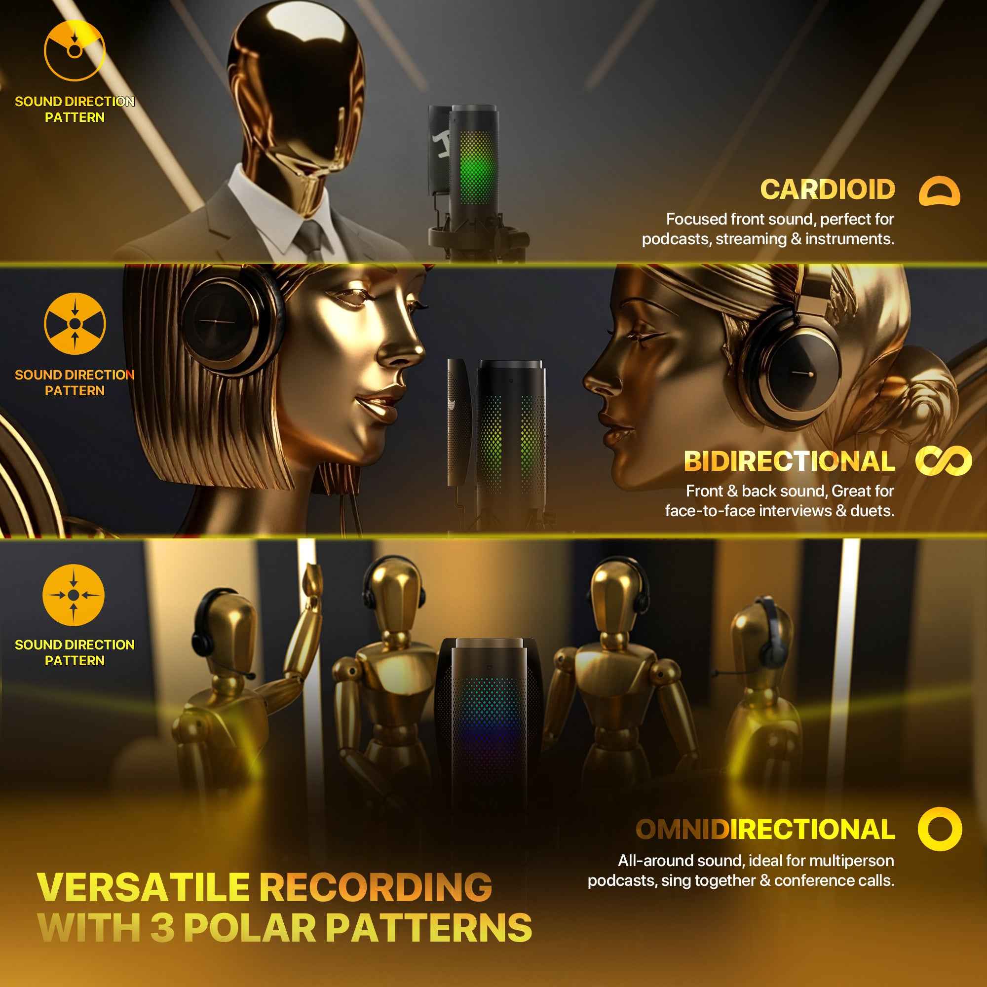 Fantech UFM1 USB Condenser Microphone Stand Cardioid, Bidirectional dan Omnidirectional dengan Inovasi Peredam Kebisingan