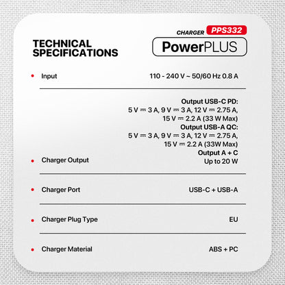 Fantech PowerPLUS PPS332 33W 2-Ports GaN Charger (PD+QC)