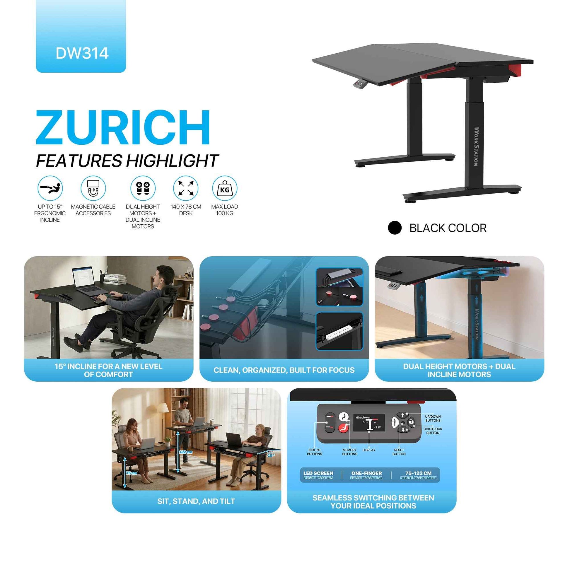 Meja Gaming & Kerja Adjustable Fantech ZURICH DW314
