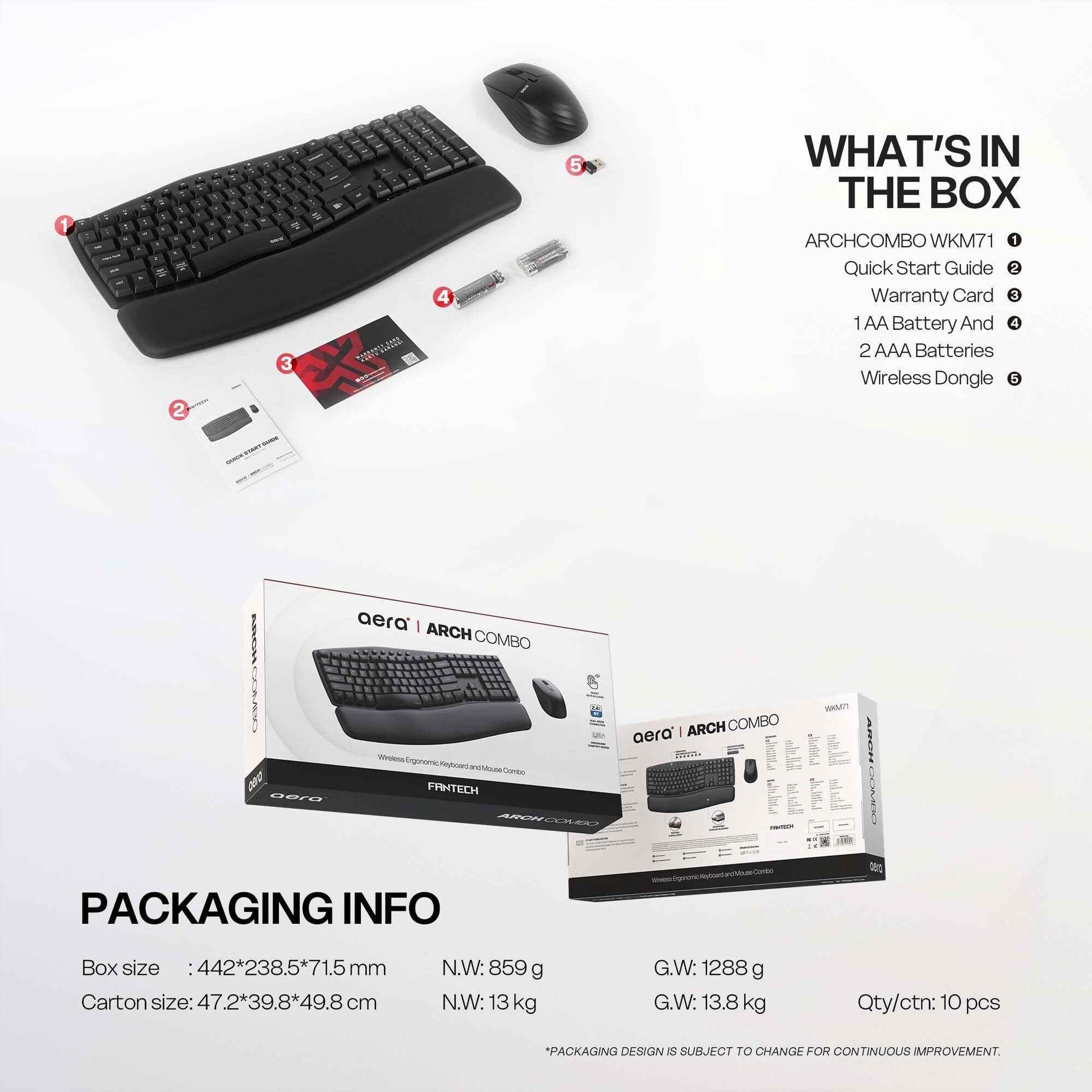 Fantech WKM71 Aera Wireless Ergonomic Keyboard and Mouse Combo