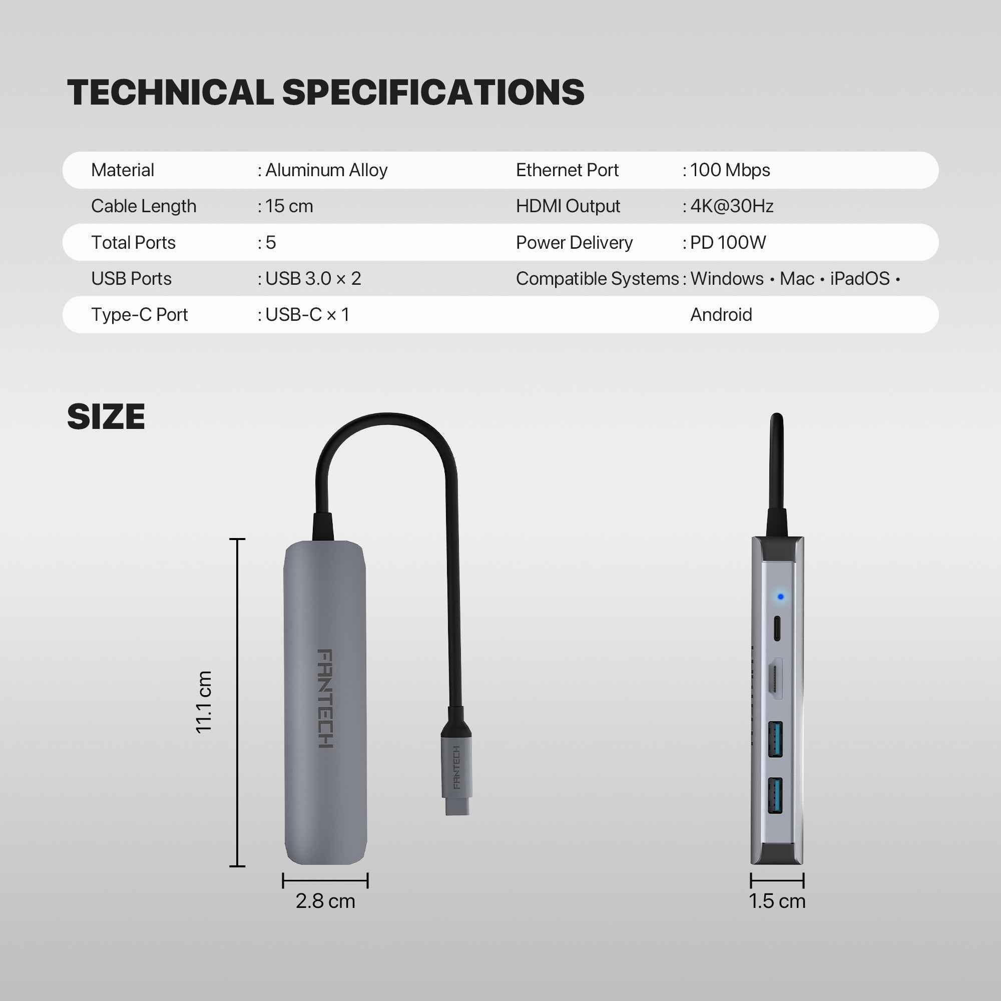 FANTECH HC051 Converter USB Hub Type C 5 in 1