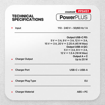 Fantech PowerPLUS PPS451 45W 2-Ports GaN Charger (PD+QC)