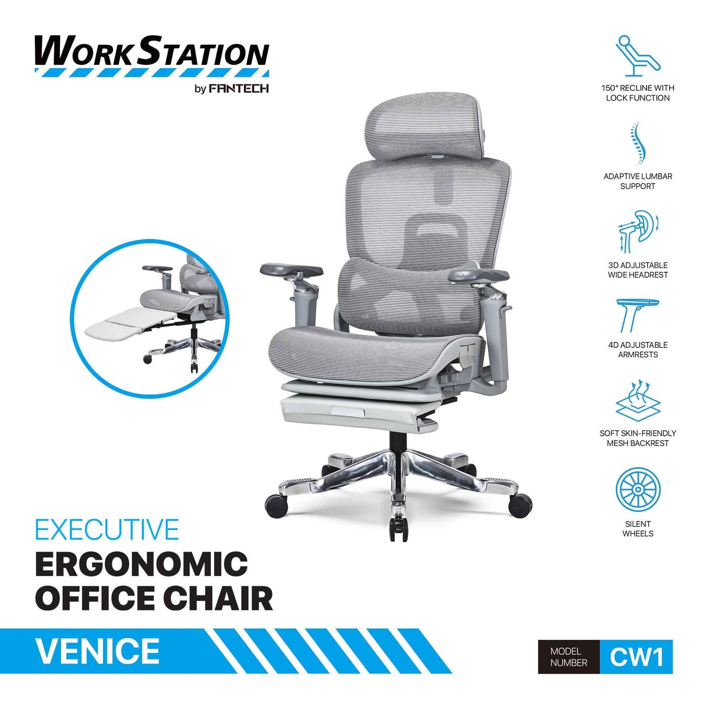 FANTECH OFFICE CHAIR CW1 KURSI KANTOR ERGONOMIS KURSI KERJA DENGAN LUMBAR SUPPORT